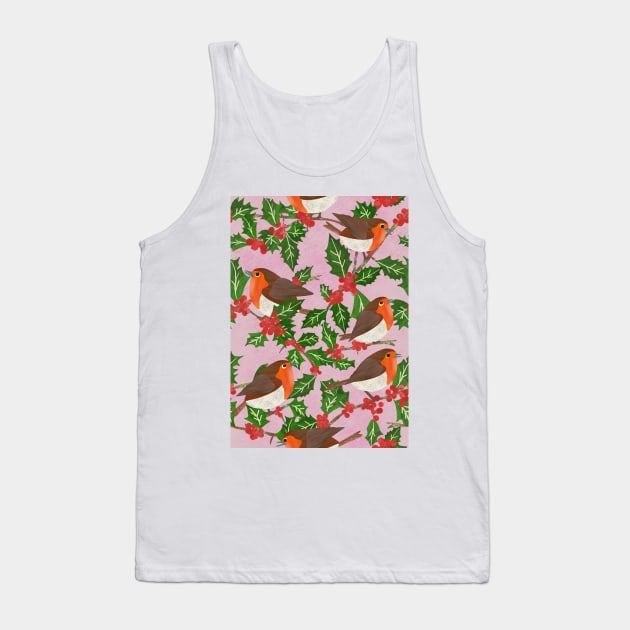 Paper cut robins in a holly tree repeat pattern Tank Top by NattyDesigns